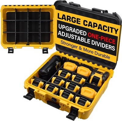 Case for Dewalt Battery   Waterproof Extra Large Hard Storage Box with 8 Adjusta