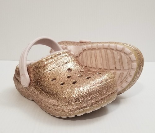 Zapatos Crocs Niño Pequeño Talla 8 Clásico Brillo Forrado Zueco Dorado Comodidad Punta Cerrada Plana - Imagen 5 de 13