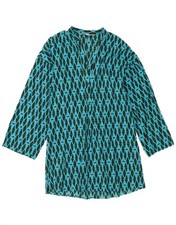 Zara Womens Long Sleeve Shift Dress UK 14 Medium Blue Geometric Cotton BW43