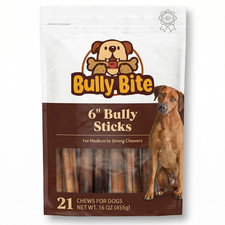 6" Bully Sticks for Dogs 21 Pack, 455g 100 Natural Beef Pizzle