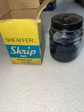Vintage Sheaffer's Deluxe  Blue Writing Fluid Ink Bottle And Box Empty Bottle