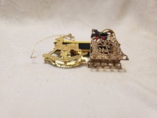 Lot of 2 Vintage Brass Filigree Christmas Ornaments 3D Reindeer Bell Taiwan