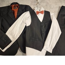 YuanLu Boys 5-Piece Formal Suit Set Black Blazer Vest Pants Shirt Bow Tie Sz. 10