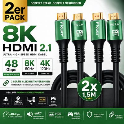 2x HDMI 2.1 Kabel 1,5m 8K 60Hz 4K 120Hz 48Gbps Ultra HighSpeed HDR eARC PS5 Xbox