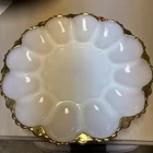 Vintage Anchor Hocking FireKing Milk Glass Deviled Egg Plate Gold Trim