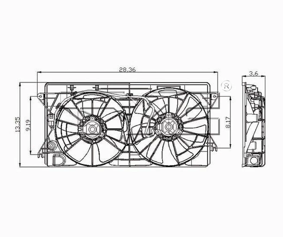 Conjunto de ventilador condensador y radiador doble TYC 621350 para 00-05 Celica MR2 Spyder Foto 3 de 4