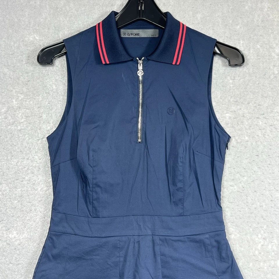 Vestido G/Fore Mujer 2 Azul Marino Línea A Plisado Cremallera Cuello Polo Sin Mangas Bolsillo de Golf Foto 2 de 4
