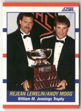 1990-91 SCORE CANADIAN #365 REJEAN LEMELIN / ANDY MOOG BOSTON BRUINS