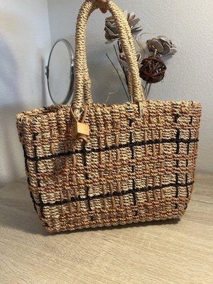 Esprit Woven Tan Tote Bag With Brown And Black Striping