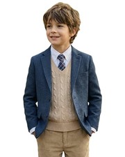 Boys Tweed Suit Blazer Herringbone Jacket Boy Sport Coats Slim Fit Retro Tuxe...
