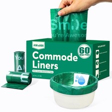 60 Commode Liners with Absorbent Pads for Bedside Commode,Tear-Leak-Proof Com...