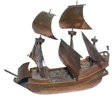 Stunning Vintage Antique Handmade Copper Spanish Galleon Ship Model