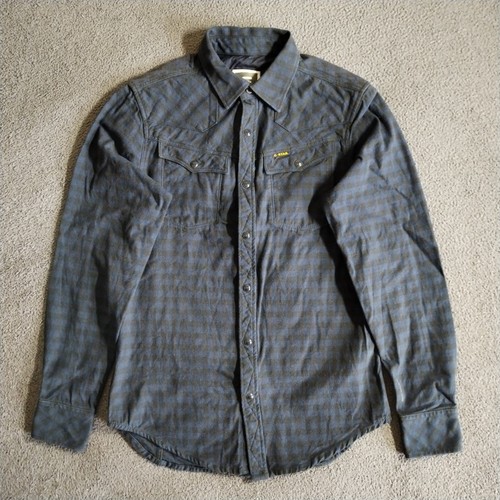G Star Raw Shirt Mens S Blue Black Check Tailor Heavy Flannel Pearl Snap Western