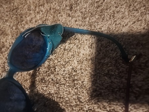 Gafas de sol vintage verde azulado años 80 espejadas estilo aviador esquí cuero protectores laterales - Imagen 4 de 8