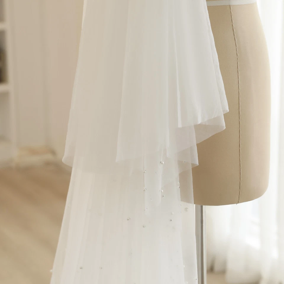 Velo de Boda Perla Suave Tul Real Velo Personalizado con Colorete Foto 4 de 4