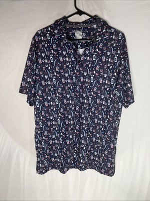 Callaway Polo Shirt Mens M Blue Opti-Dri Golf Print Martini Drinks Performance