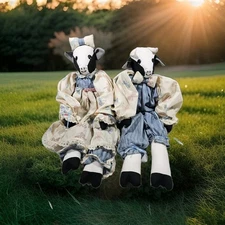 Vintage Handcrafted Primitive Farmhouse Country Cow Dolls 1980’s, Country Chic 