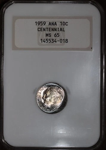 1959 Roosevelt Dime 10C - ANA Centennial NGC MS65 - SKU#627