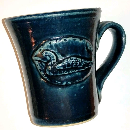 Rowe Pottery Works Stoneware Mug Duck Vintage Stamped RPW 4.5" Tall 3.75" D