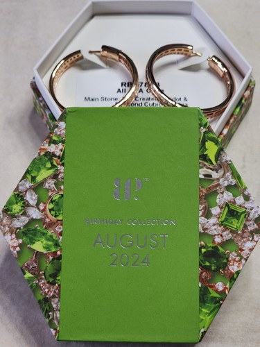Ring Bomb Party RBP7893 'All In A Gaze' LC Peridot & CZ August Bday hoop earring - Picture 3 of 3