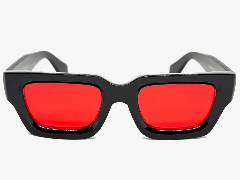 GAFAS DE SOL clásicas vintage retro hardcore motociclista para hombre marco negro grueso lentes rojas Foto 4 de 4