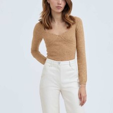 Aritzia Wilfred Greer heather tan Cashmere Wool Cropped sweater size L