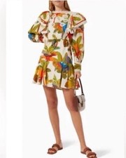 Farm Rio Lace Long Puff Sleeve Floral Mini Dress SzS