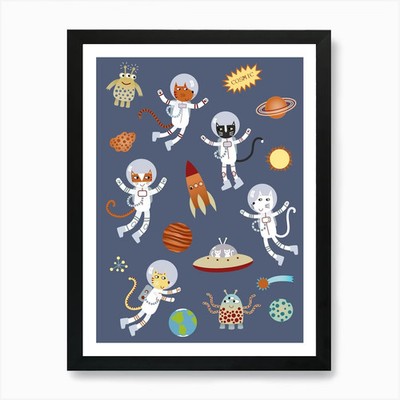 Weltraum Astronaut Kätzchen Katzen Kunstdruck gerahmtes Wandbild Poster Leinwanddruck Bild