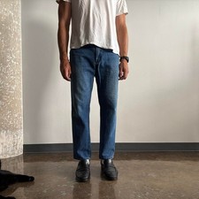 80s Vintage Lee Indigo Blue Distressed USA Made Straight Fit Mens Jeans 34x29