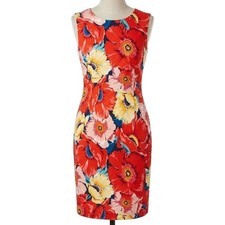 NEW Tahari Red Floral Poppy Sleeveless Sheath Dress Size 16 Knee Length Back Zip