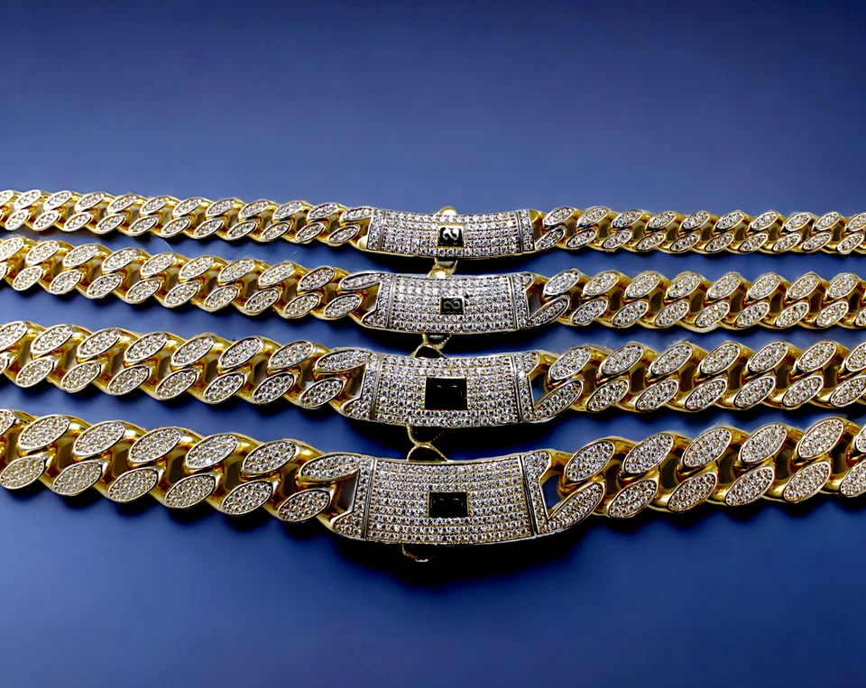 10K Yellow Gold Monaco Miami Cuban Link Necklace Chain Full CZ 7mm-13mm 7"-30"