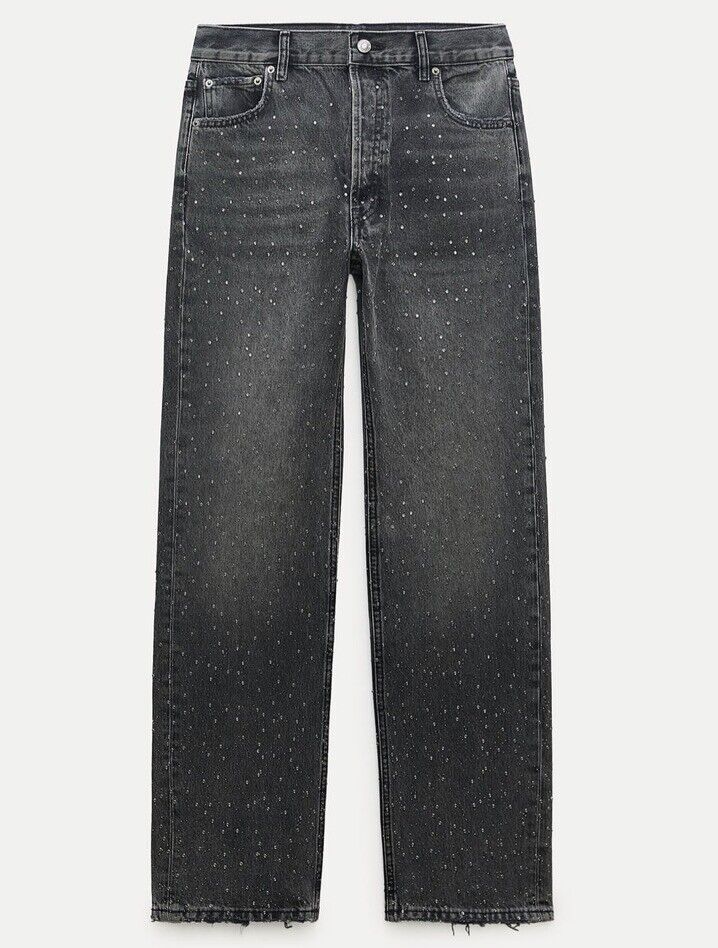 ZARA WOMAN FW23 STRAIGHT CUT MID RISE RHINESTONE JEANS ZW ZARA WOMAN FW23 STRAIGHT CUT MID RISE RHINESTONE JEANS ZW