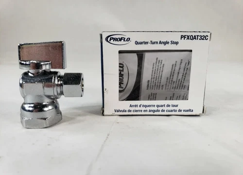 Pack 5.   Proflo PFXQAT32C Silver 1/2" FIP X 3/8" Comp Quarter Turn Angle Valve - Picture 2 of 2