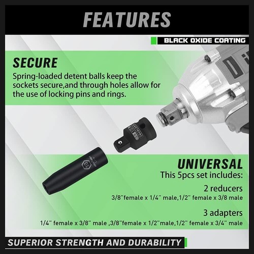 Impact Adapter And Reducer Set Socket Driver Wrench 1/2 to 3/8 3/4 Cr-V - Picture 5 of 8
