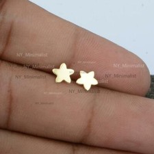 Solid 14K Yellow/Rose/White Gold Minimal Small Star Fish Stud Earrings For Girls