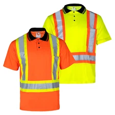 Hi Vis POLO Shirt ANSI Class 2 Reflective Safety Short Sleeve HIGH VISIBILITY