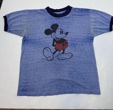 Vtg 80s Disney Mickey Mouse T Shirt Blue Heather Ringer Adult Large USA Made