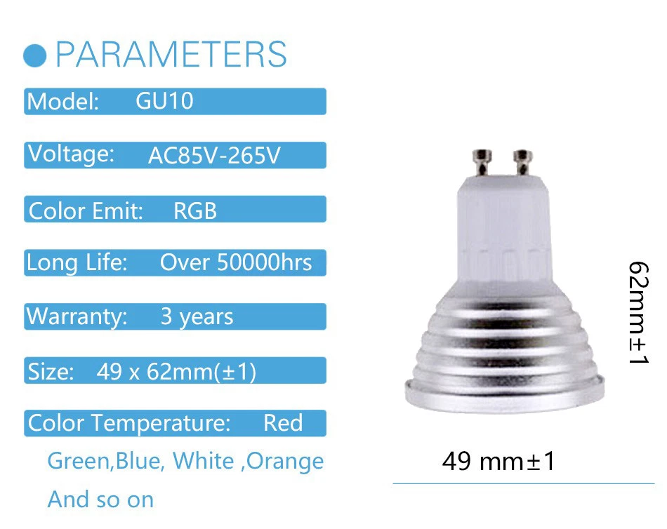 3W LED E27 E14 GU10 MR16 RGB LED Bulb Spotlight lamp downlight - Image 4 of 4