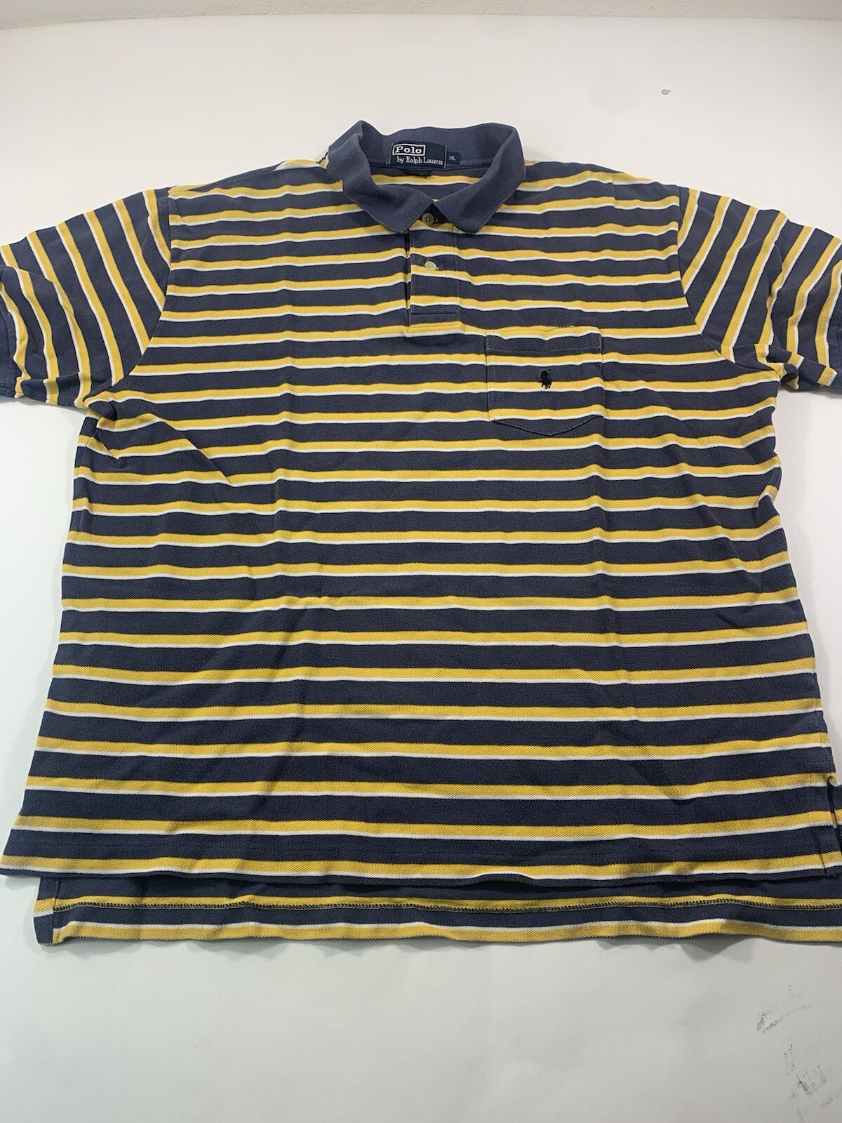 Polo Ralph Lauren camicia uomo XL blu a righe manica corta polo blu pony casual