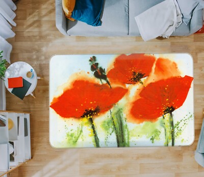 3D Red Poppy Flower O8445 Game Rug Mat Elegant Photo Carpet Mat Romy