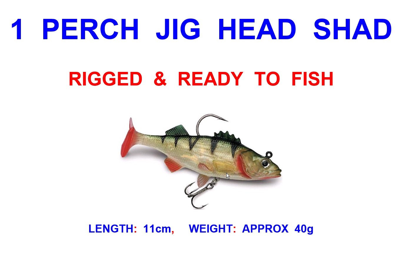 1 X 11cm PERCH SOFT BAIT JIG HEAD SHAD SEA FISHING LURES PIKE BASS COD ...