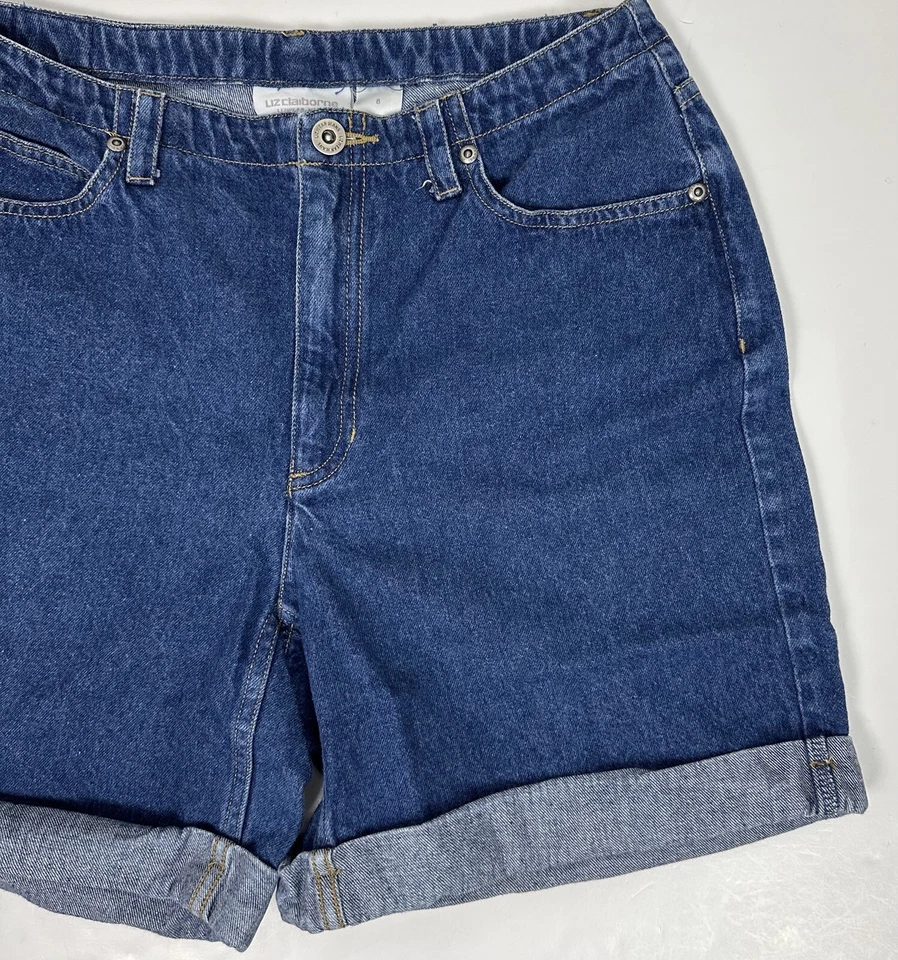 Pantalones Cortos Vaqueros Vintage Años 90 Denim Mamá 28” Cintura Alta Puños Dobladillo Lavado Oscuro  Foto 2 de 4