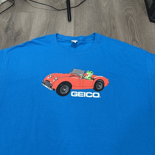 Vintage Geico Insurance Gecko Driving Blue T-Shirts Men's Size XL - Picture 2 of 5