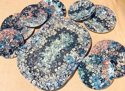 Williams Sonoma Michelle Kim Blue  Melamine Tray,Salad & Appetizer plates 9 pc