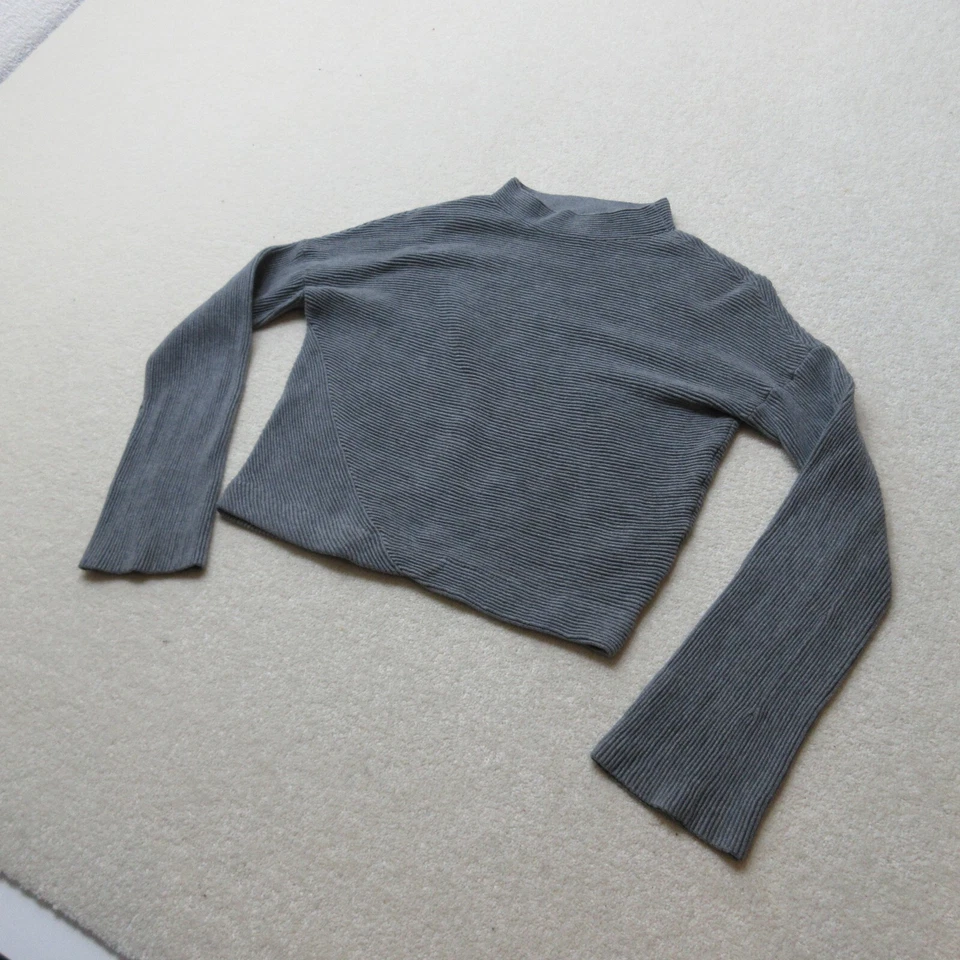 & Other Stories Top Womens X-Small XS Grey Ribbed Cropped High Neck Cotton LS - Image 2 of 4