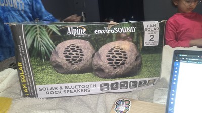 2 Outdoor Waterproof Bluetooth Solar Powered Wireless Rock Speakers Alpine Corp