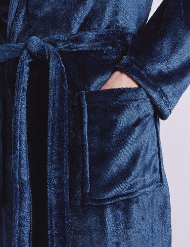 Mens New Denim Mix Supersoft Fleece Dressing Gown Size Medium - M&S - Picture 5 of 5