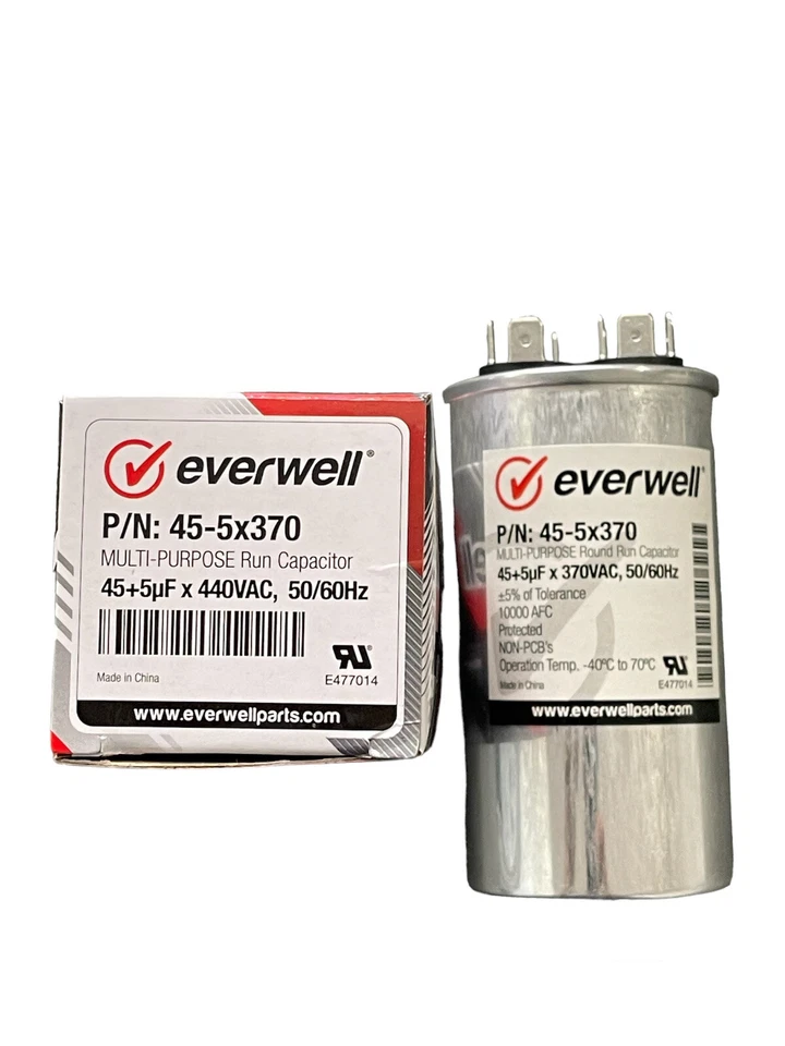Круглый металлизированный конденсатор для запуска двигателя двойной 45+5 MFD X 370 В переменного тока 50/60 Гц - Изображение 3 из 4