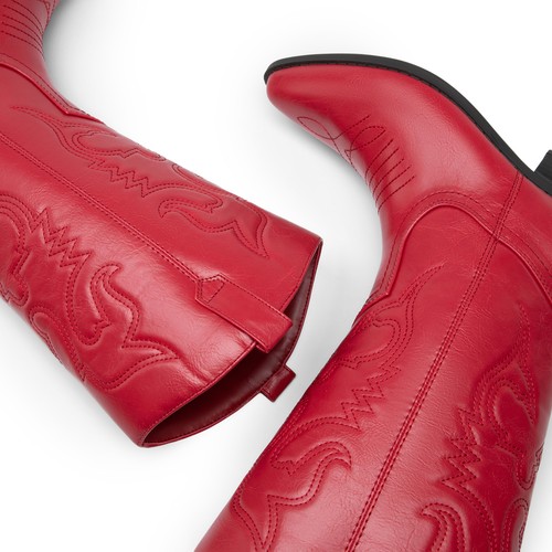 Damen Cowboystiefel Schlupf Cowgirl Stiefel Halbhohe Reitstiefel Westernstiefel - Bild 32 von 45