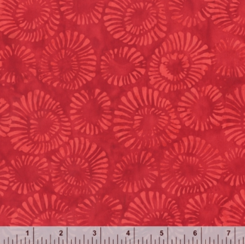 Batiks: Apple Red Mums(422Q-1)- Anthology Fabrics Sold by the Yard - Picture 1 of 1